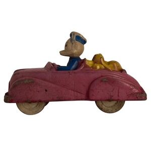 Toy Car Disney Sun Rubber Co Donald Duck Pluto 1940s Mid Century Decor‎ Vintage